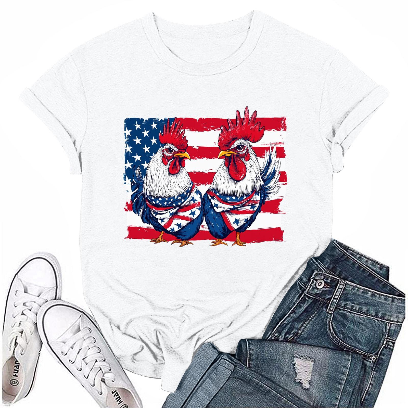 

Женская повседневная футболка с круглым вырезом и коротким рукавом с принтом «День независимости» XL белый