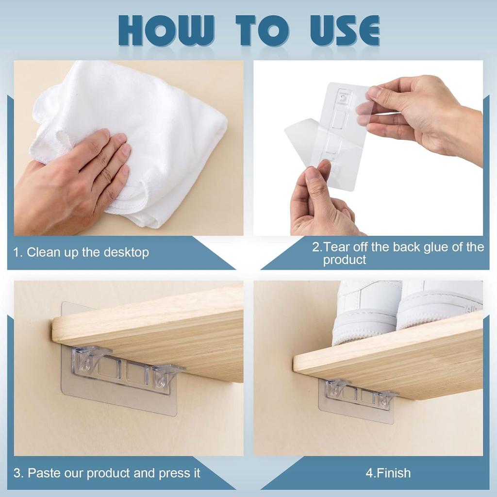 20/2pcs Adhesive Shelf Support Pegs Drill Free Nail Instead Holders Closet Cabinet Shelf Support Clips Wall Hangers Shelf Holder