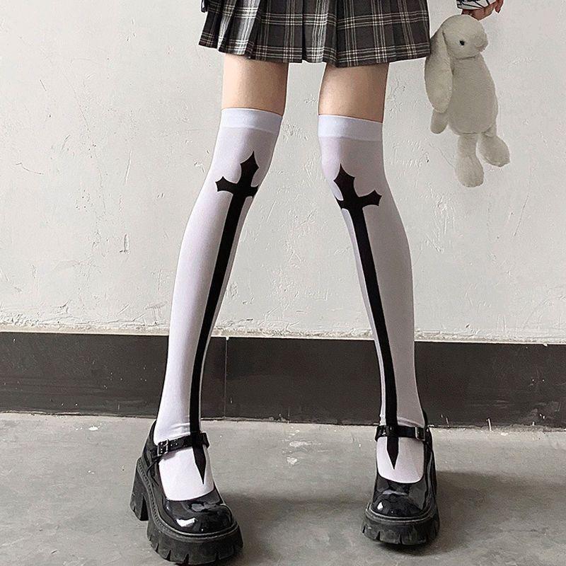 Summer Punk Cross Long Tube Jk Socks Printed Knee Length Socks Cosplay Performance Cos Stockings Lolita Stockings Accessories