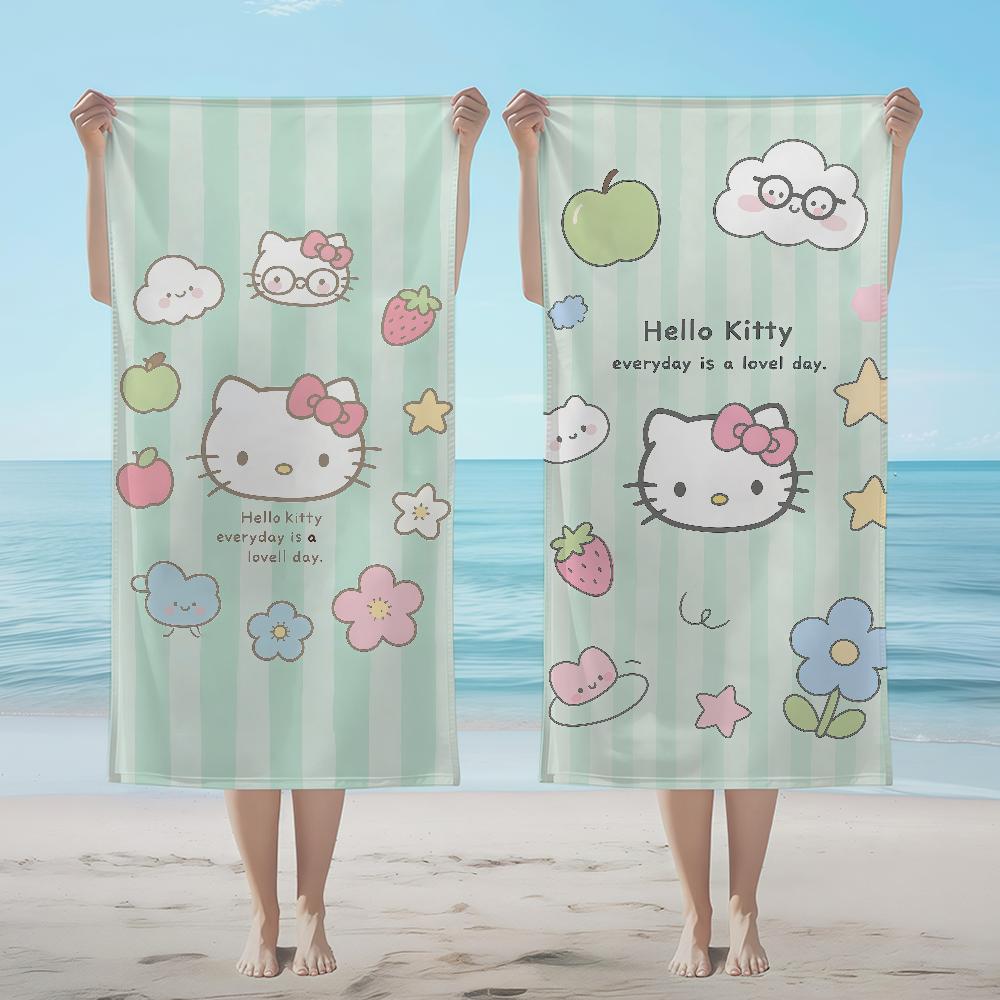Towel Textile H-HelloS-ES Bathrobe Beach Quick-Drying Fresh K-KittyS-ES Lightweight Green Portable Camping SRO Swim Pool Travel