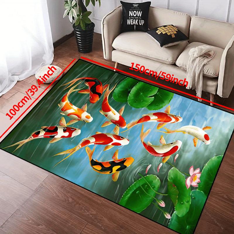 3D Koi Fish Print Soft Kitchen Rug Anti-Fatigue Kitchen Rug Waterproof Non-Slip Rugs Set Runner Rug Bedside Rug Absorbent Carpet For Kitchen