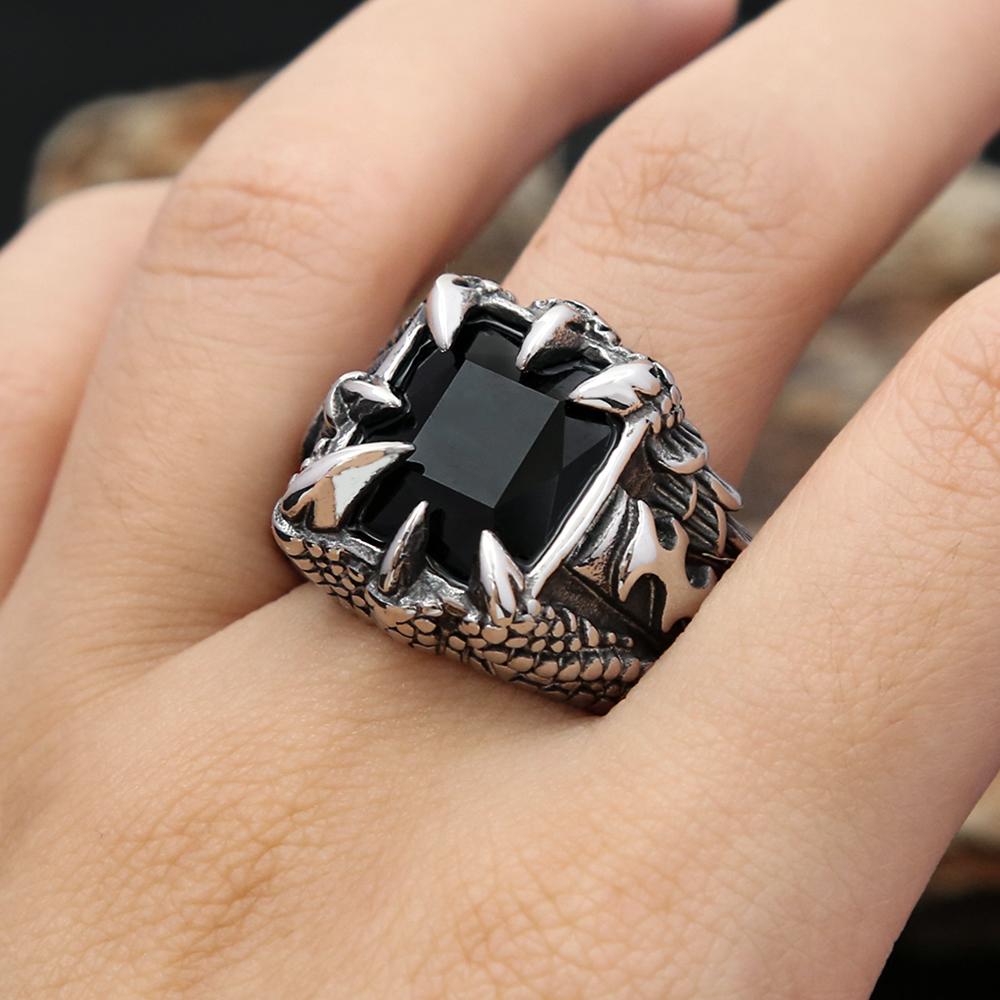 Vintage Wikinger Drachenklaue Steinring Für Männer Junge Edelstahl Punk Rock Nordischer Stil Ringe Modeschmuck Geschenk Dropshipping