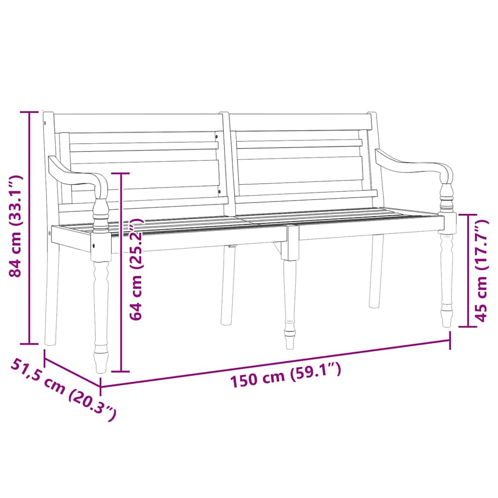 Batavia Bench 150 cm Solid Teak Wood