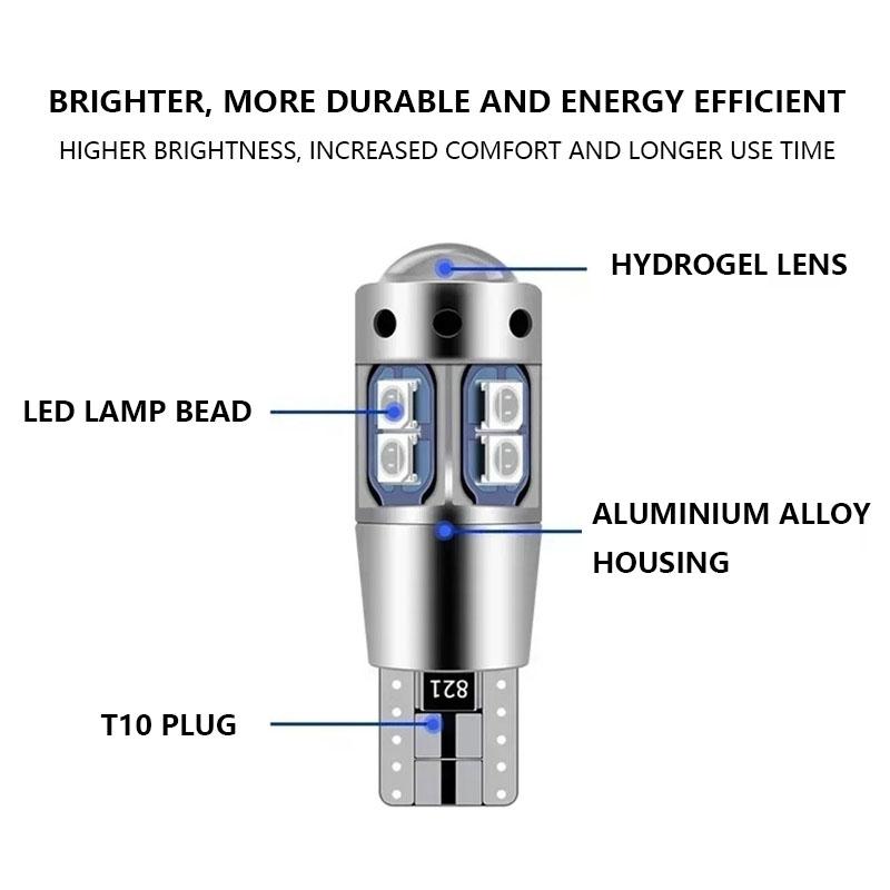 2Pcs Super Bright T10 W5W 168 192 Led Tail Light 3030 10SMD 12V Car Led Auto Side Lamp CANBUS NO Error Car Marker Parking Bulb