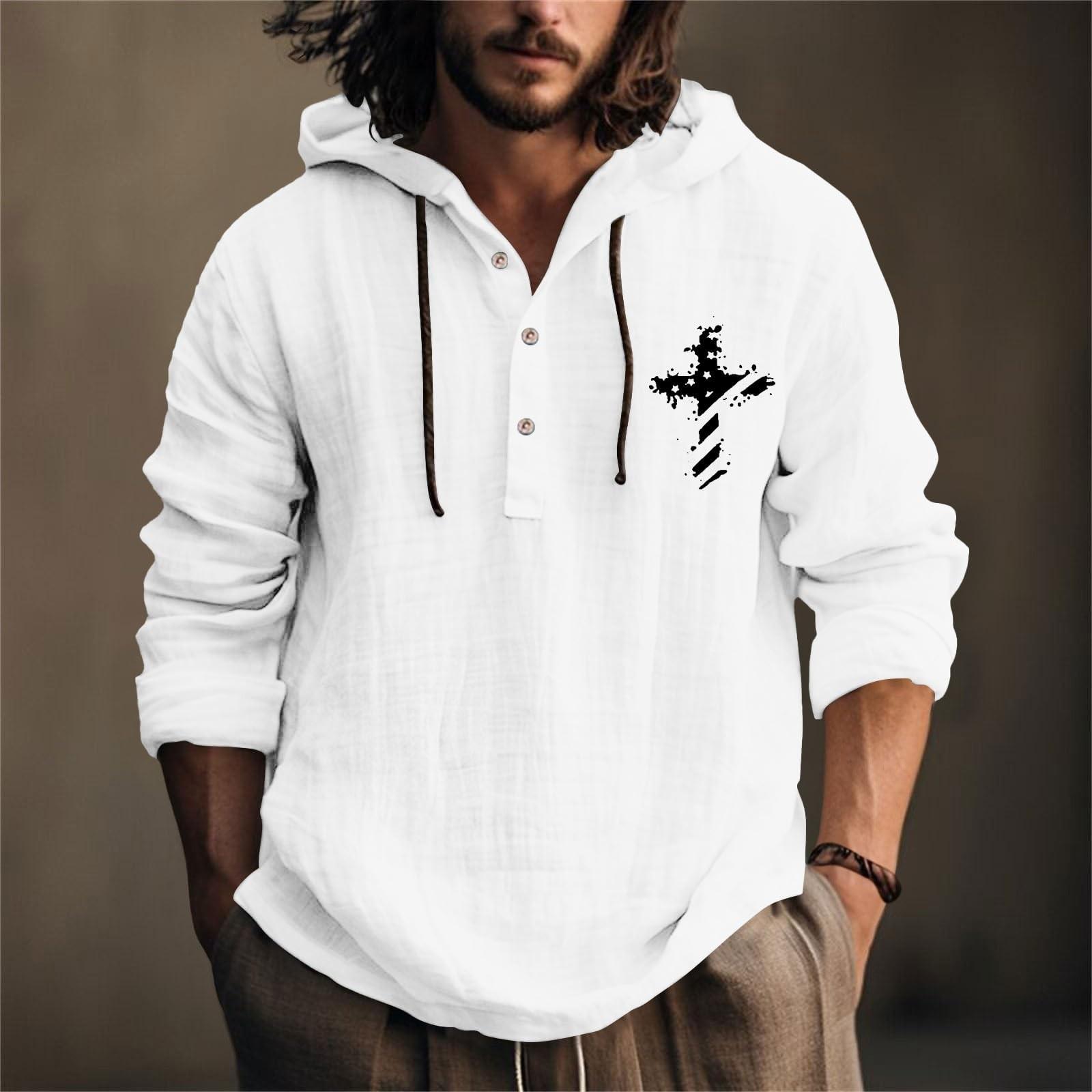 

Мужская рубашка из хлопка и льна с принтом «День независимости», с капюшоном, с длинными рукавами, повседневная одежда для весны и лета S белый