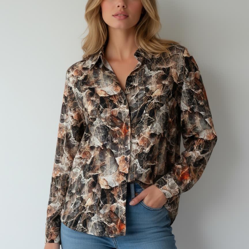 Ретро Цветочная Женская Весенне-Летняя Свободная Стройнящая Рубашка Medium