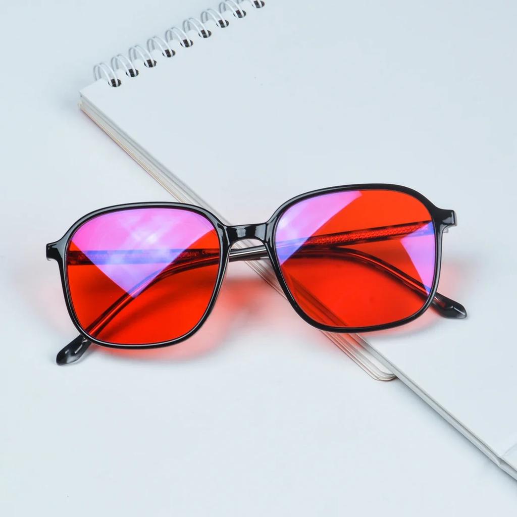 SHINU Brand Glasses Men Women Square Shape Red Lens For Better Sleep Blue Light Blocking Glasses Orange Lens For Computer Gaming