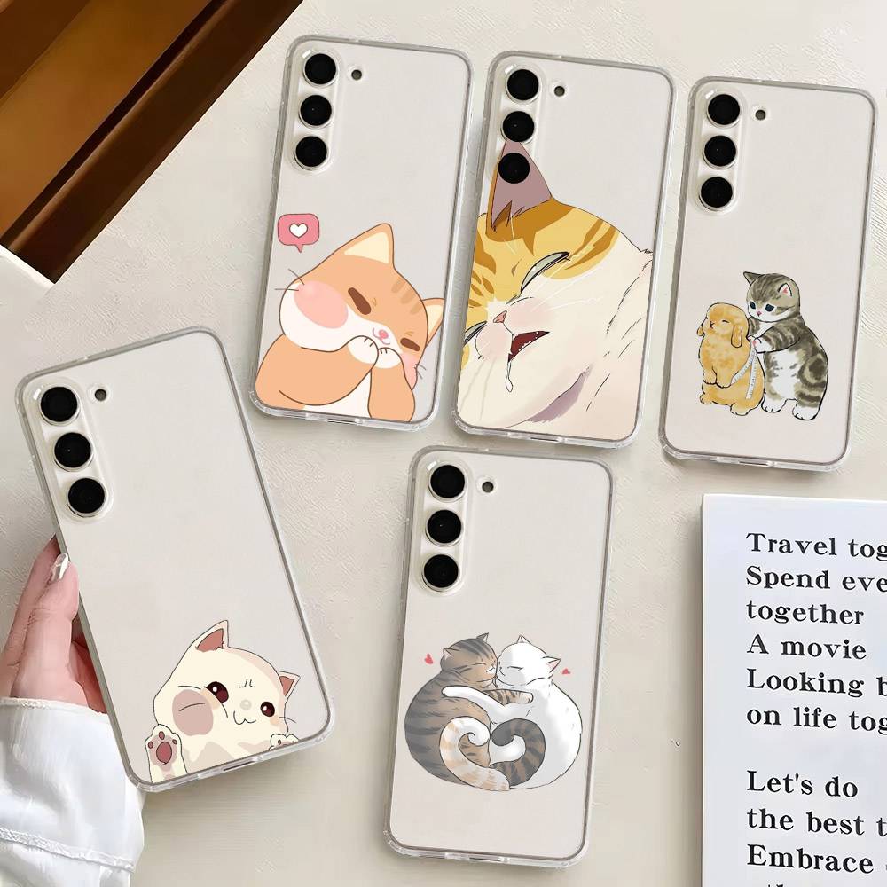 Cartoon Cat Phone Case For Samsung Galaxy S21 S22 S23 S24 S25ULTRA FE Ultra Plus5G A52S Transparent Cover