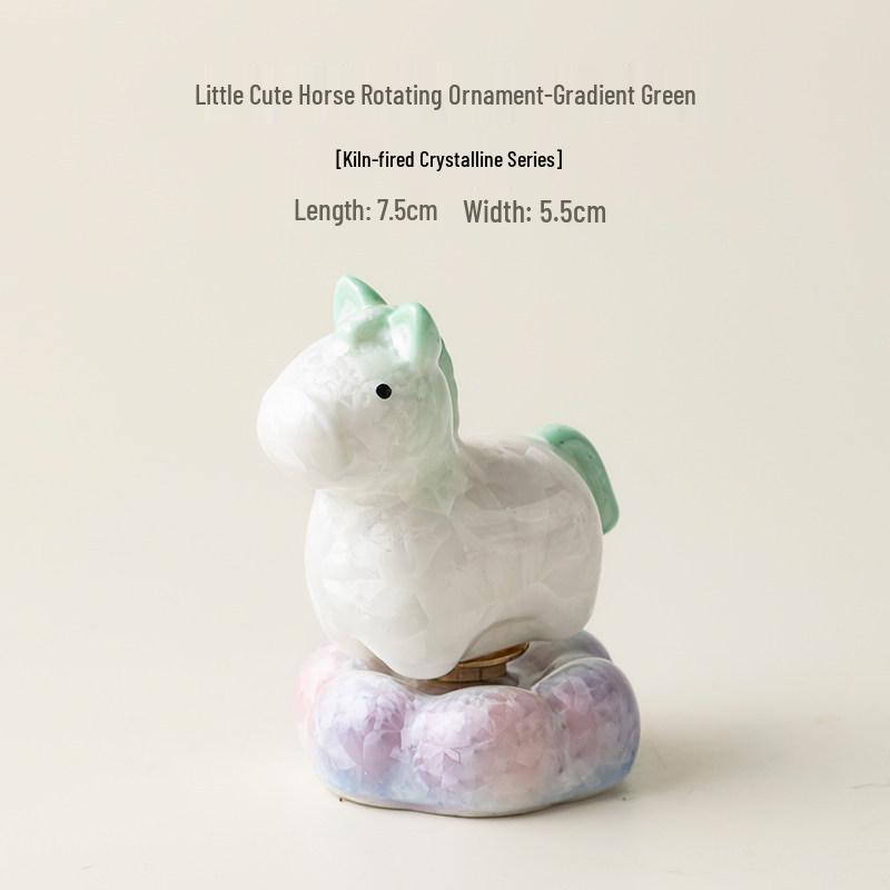 Crystalline Glazed Ceramic Horse Spinner Toy Ornament for Desktop and Car Decoration