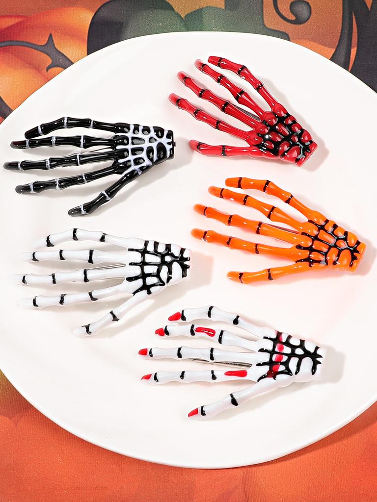 2Pcs Halloween Skeleton Hands Bone Hair Clips Claws Skull ,Gothic Punk Rock Hair Accessories for Women Girls Devil Party