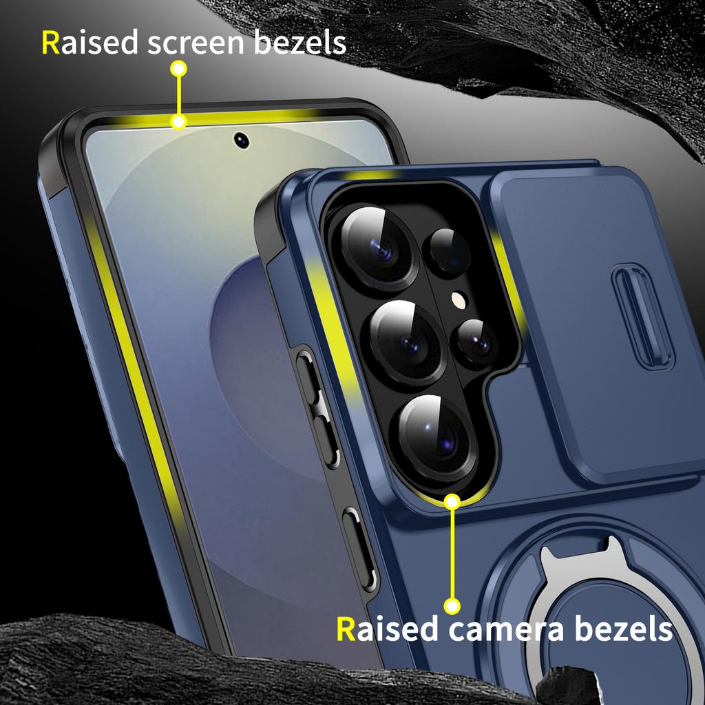 For Samsung Galaxy S21 S22 S23 S24 S25 S26 Ultra S26 S25 Edge S25 Plus Camera Sliding Window Ring Magnetic Charging Phone Case