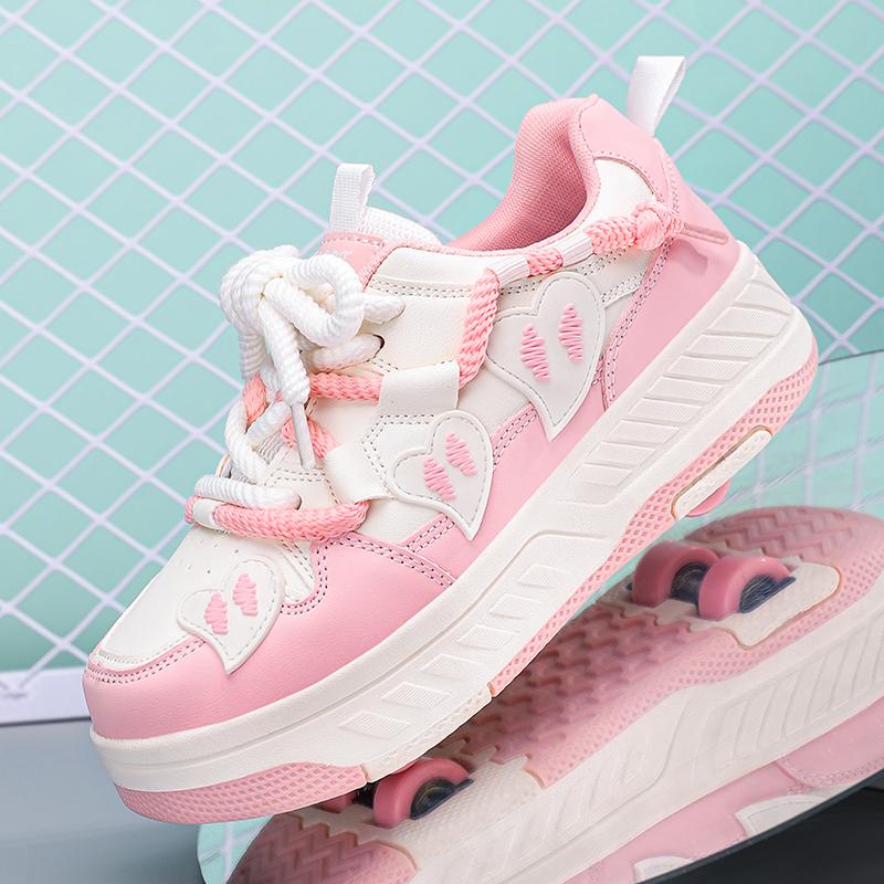 Boys Four -wheel Sports Boots Wheel Skate Shoes Sports Shoes Shoes with Wheels for Girls