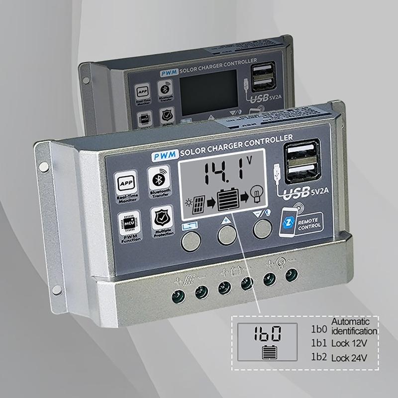 12V/24V 10A/20A/30A/40A/50A High Definition LCD Digital Display Bluetooth Solar Charge Controller Repair PWM Solar Controller