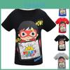 Camiseta Estampada de Desenhos Animados Ryan Toys Review Tendência Algodão Macio Misturado Manga Curta