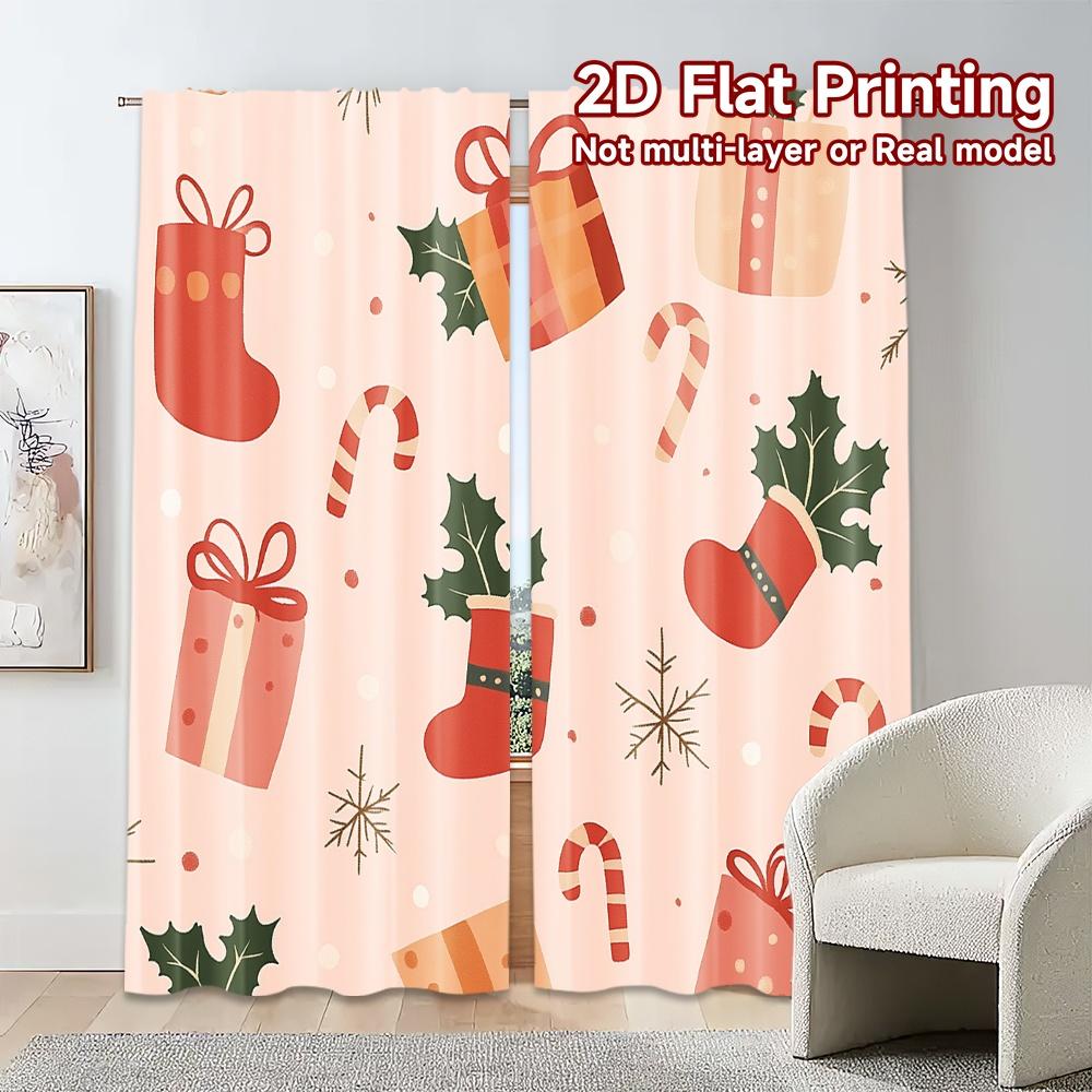 Vorhänge Weihnachtsdekorationen Geschenk Glocke Süßigkeit Beliebte Vorhänge Vielseitig Polyester Dekorationen Innen Vorhang Set aus 2 Stück Waschbar