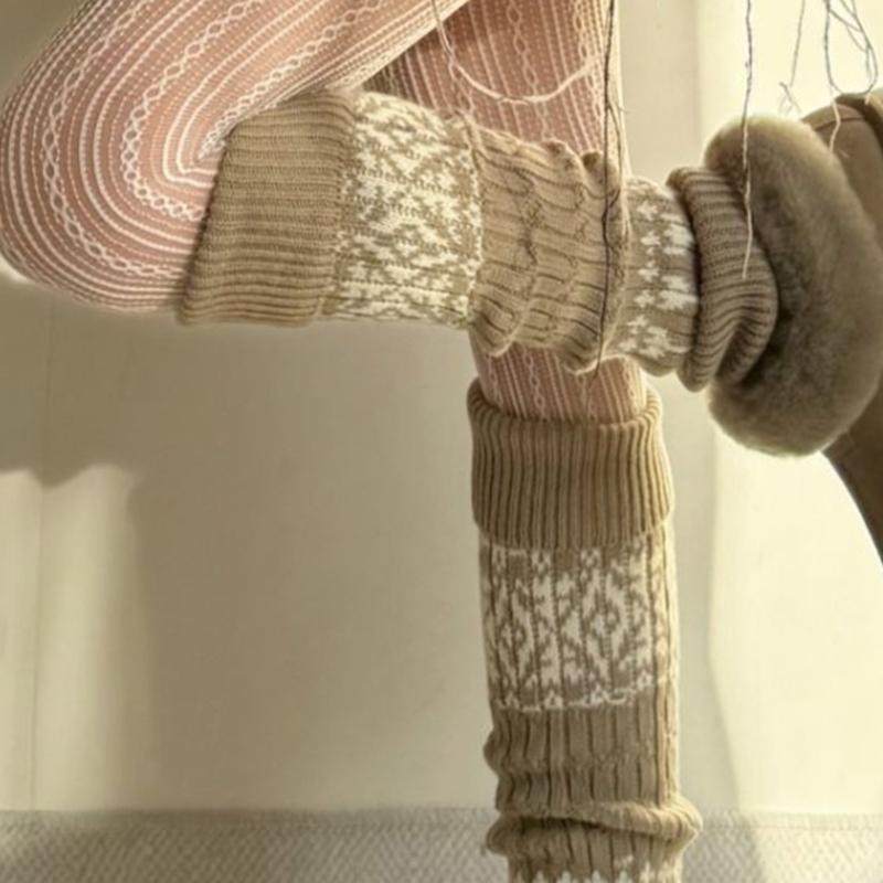 Sweet Christmas Leg Warmers Knitted Leg Sleeves Harajuku Long Leg Socks Winter Warm Boot Cuffs Toppers for Womens Girls