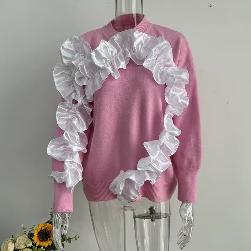 

Модный стиль трехмерный цветок вязаные топы круглый вырез свободный свитер 3D цветок вязаный свитер Pink All yards