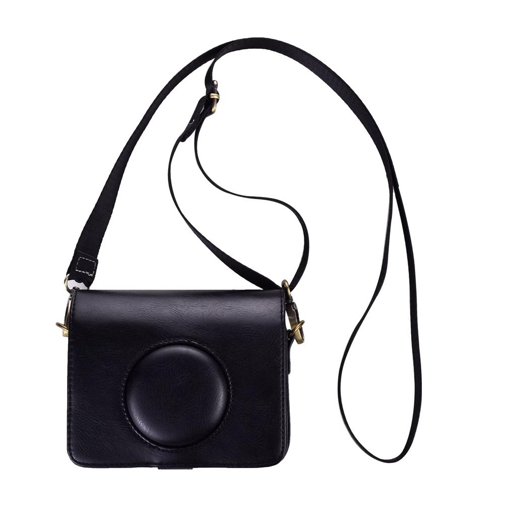 Rieibi Mini EVO Case Retro PU Leather Protective Case for Fujifilm Instax Mini EVO Instant Camera Detachable Case with Adjustable Shoulder Strap Black