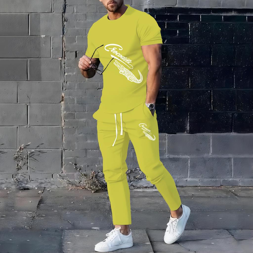 Summer Comfortable Sports Suit Men's Running Fitness Suit Short-sleeved Trousers Quick-drying Two-piece Set