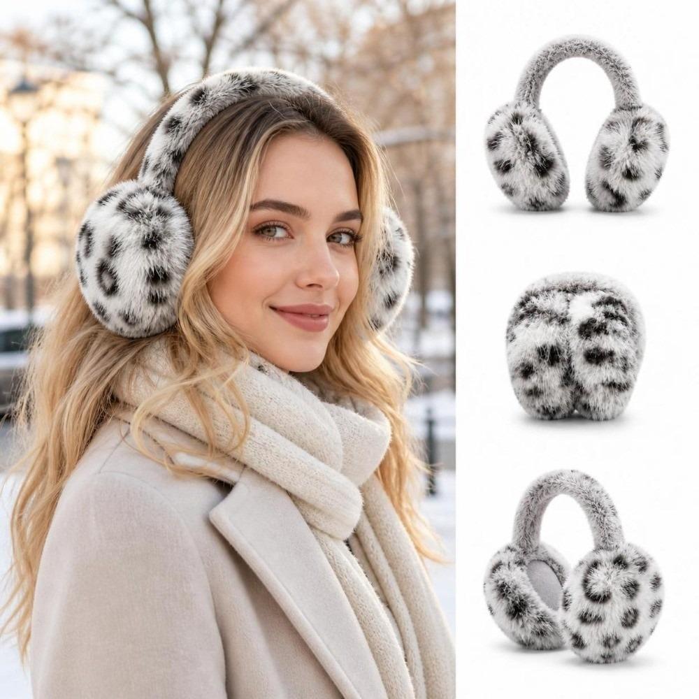 Soft Fluffy Faux Fur Earmuffs Skin-Friendly Thermal Ear Covers Leopard Print Earmuffs  For Women