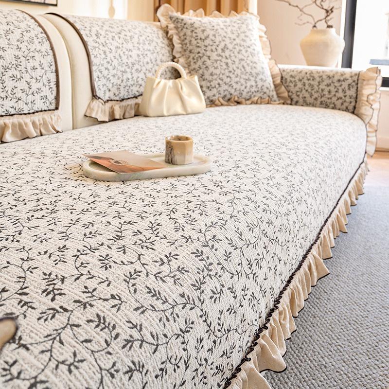 

Chenille Sofa Cover All Seasons Sofa Cushion Towel Pastoral Style Small Flowers Couch Cover Protector Anti-slip for Living Room A 70x70cm 1pc