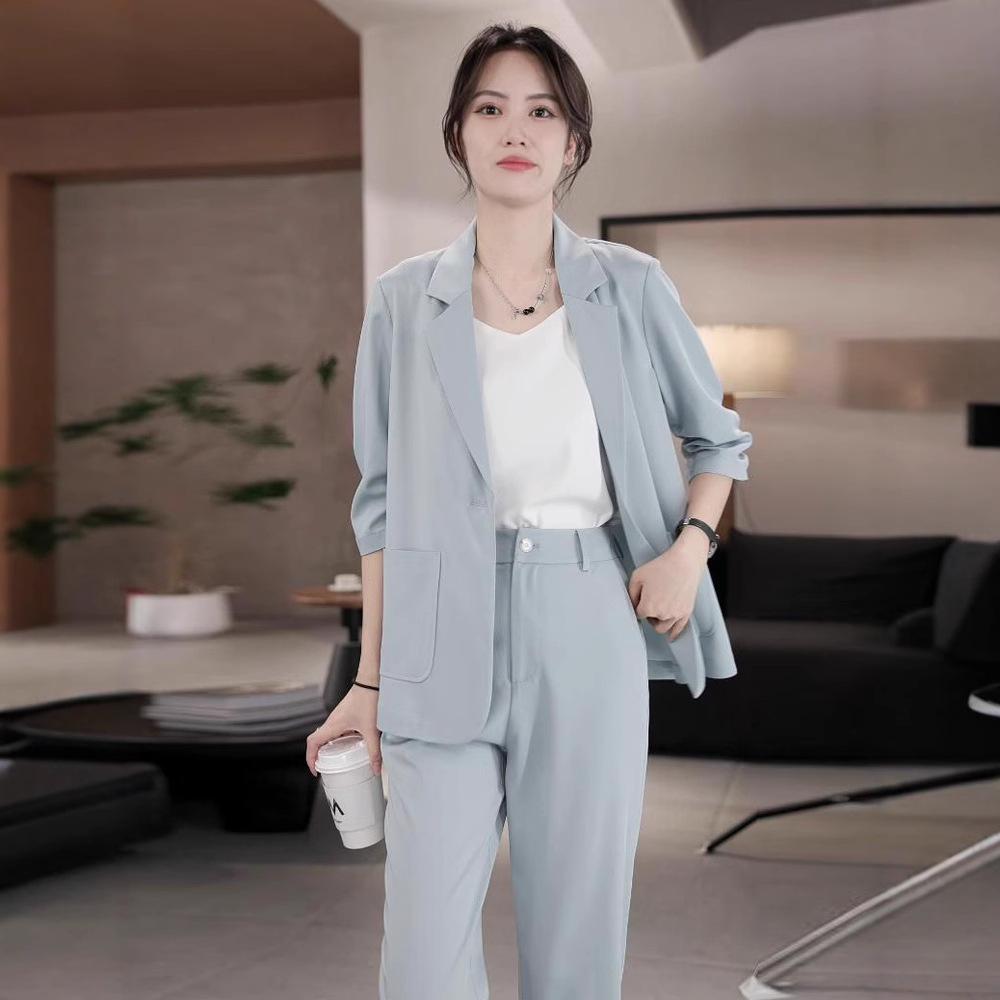 

2747 Plus Size Women s Korean Style Elegant Slimming Suit Set - Cropped Nine-Point Slim-Fit Pants Two-Piece 5XL чёрный