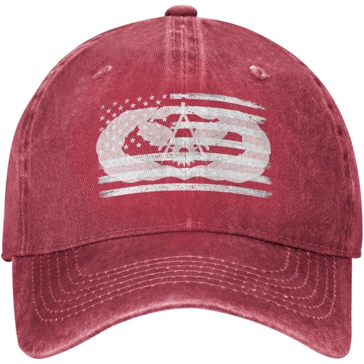 

Air Force Civil Engineer Badge Distressed Baseball Cap Vintage Washed Denim Style Dad Hat Can Be Adjusted красный