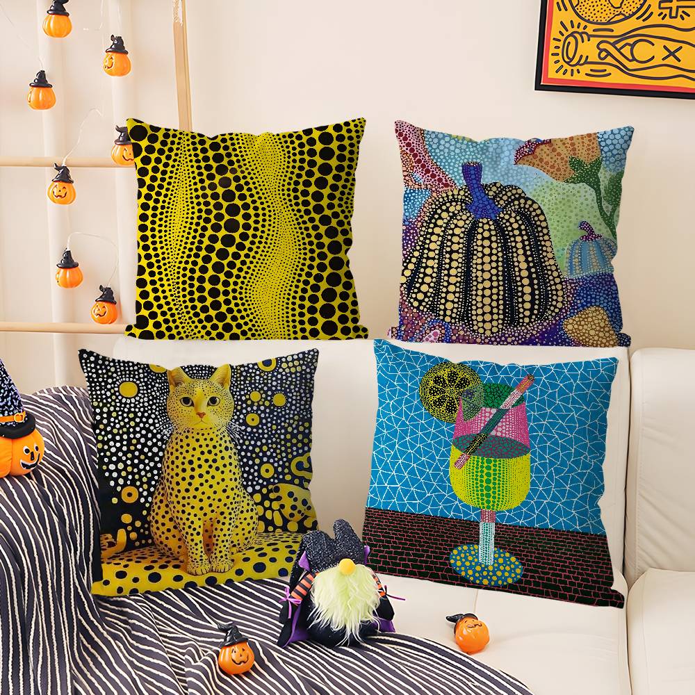 Yayoi Kusama Abstract Art Pumpkin Pillow Case Home Dorm Chair Back Short Plush Double-Sided Printing Nap Time Cushion Cover