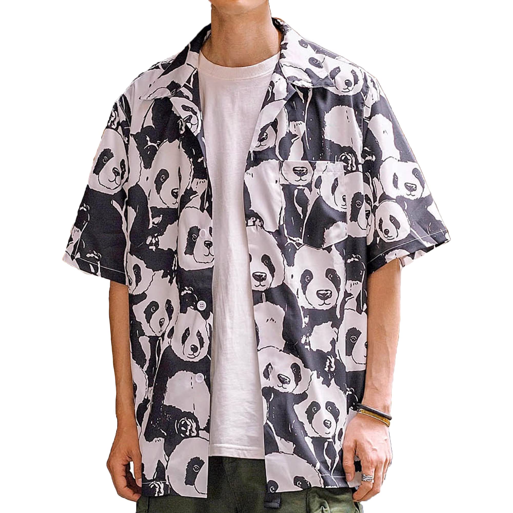 

CHANGE WELL 2023SS Мода Лето Принт Панды Принт Повседневная Рубашка Алоха с Коротким Рукавом Мужская С Открытым Воротником С Полным Принтом Свободного Покроя (Белый, XL) белый
