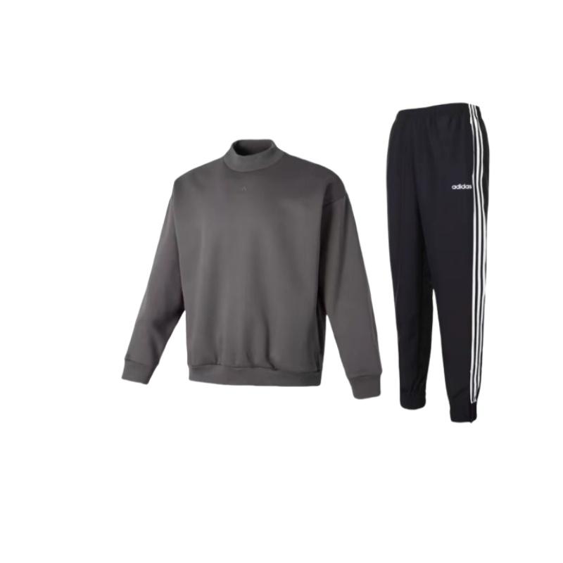 

Adidas Толстовка для бега и фитнеса с надписью «High Neck Printed» и эластичными полосатыми длинными брюками, повседневный спортивный комплект унисекс DZ8488+IX1966 S
