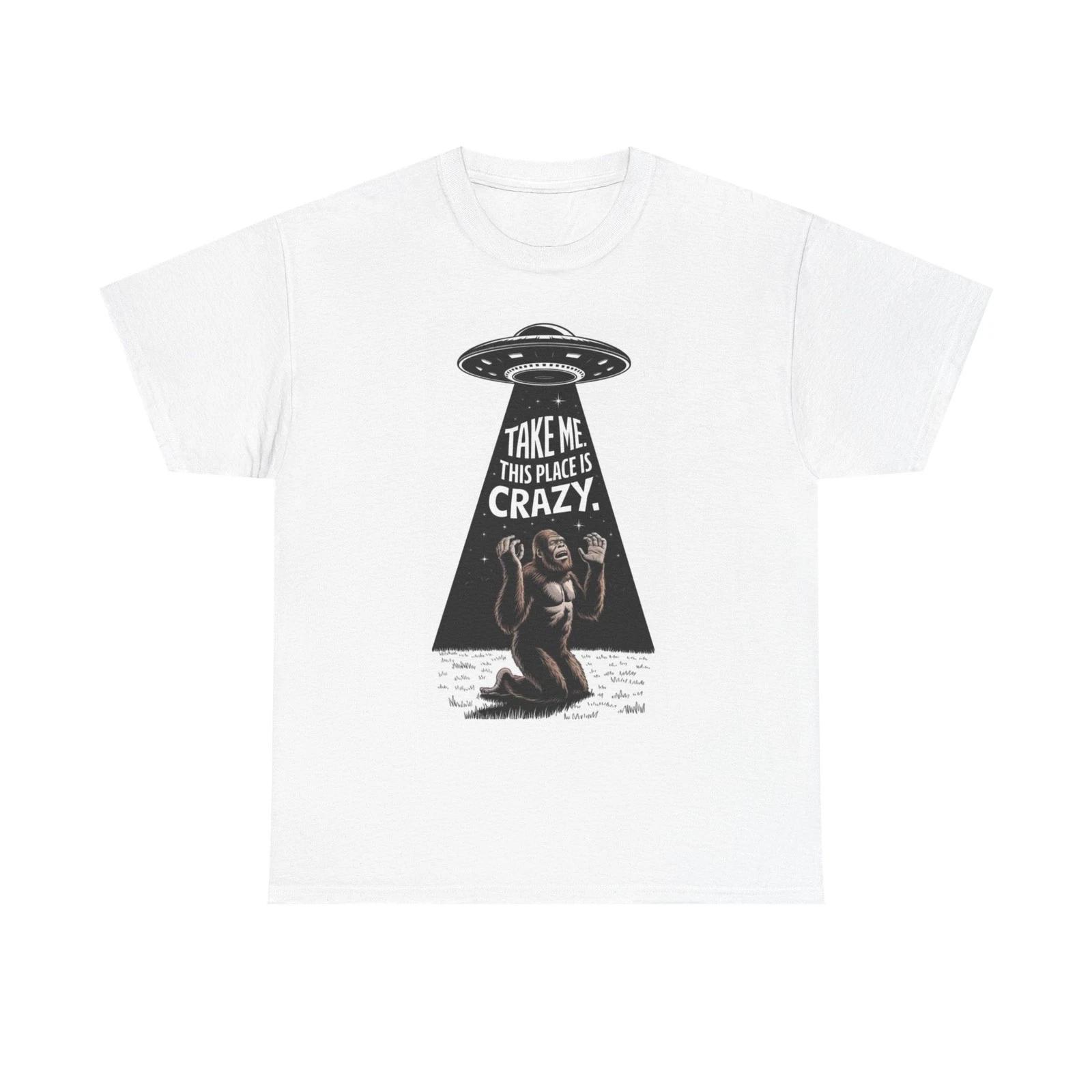 

Funny Bigfoot Alien Abduction Graphic T Shirt Jokes Unisex Heavy Cotton Tee 3XL