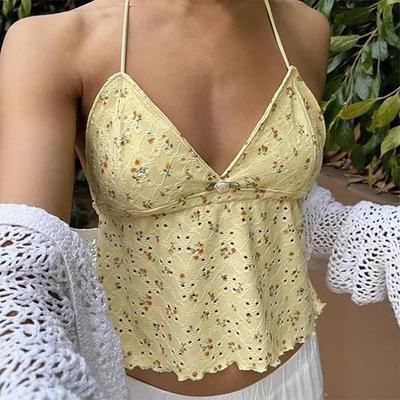 Women's Summer Hanging Neck Floral T-shirt