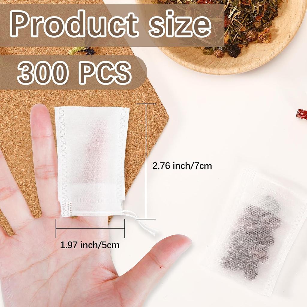 300 Pcs Empty Tea Bags for Loose Leaf Tea, Disposable Small tea Filter Bags with Drawstring fillable Cloth Diy Empty Tea Sachets for Loose tea,