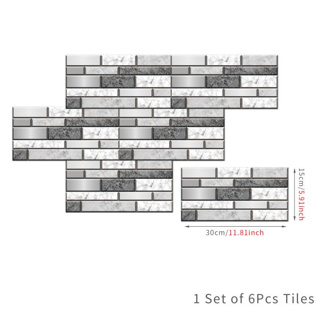 6Pcs 15X30cm DIY 3D Marble Mosaic Wall Stickers Imitation Brick Bedroom Decoration Waterproof Self Adhesive Tile Wallpaper Kitchen Cupboard Decor