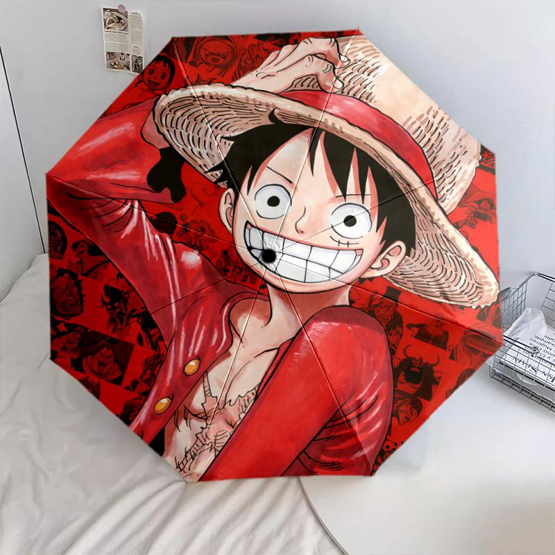 1 Adet Otomatik Katlanır Şemsiye - Luffy D Desenli Taşınabilir Katlanabilir Tasarım 8 Kemerli Noel Doğum Günü Hediyeleri
