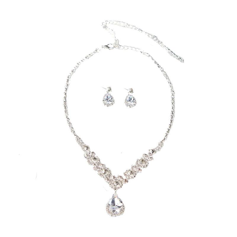 Rhinestone Zircon Necklace Earrings Set Water Drop Women'S Fashion Jewelry Accessories
