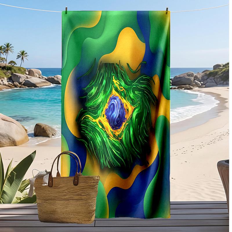 Brasilien Fußball Druck Strandtuch Schnelltrocknend Super Saugfähig Weiches Badetuch zum Schwimmen Strand Reisen Fan Souvenir Geschenk