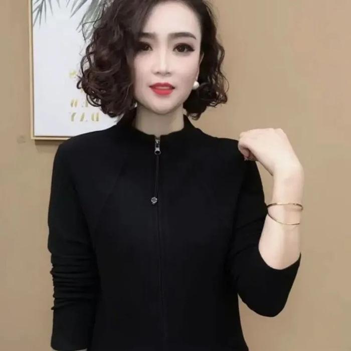 

Elegant Winter Zipper Cardigan: Versatile Long Sleeve Base Layer for Women L