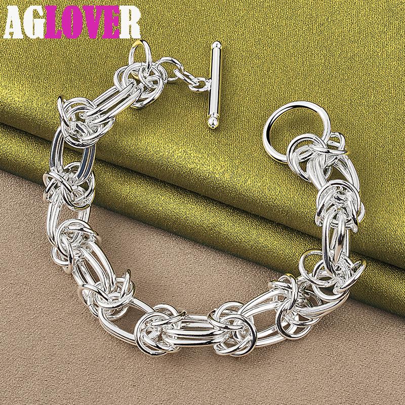 925 Sterling Silver Full Circle Ring Design Chain Bracelet Jewelry