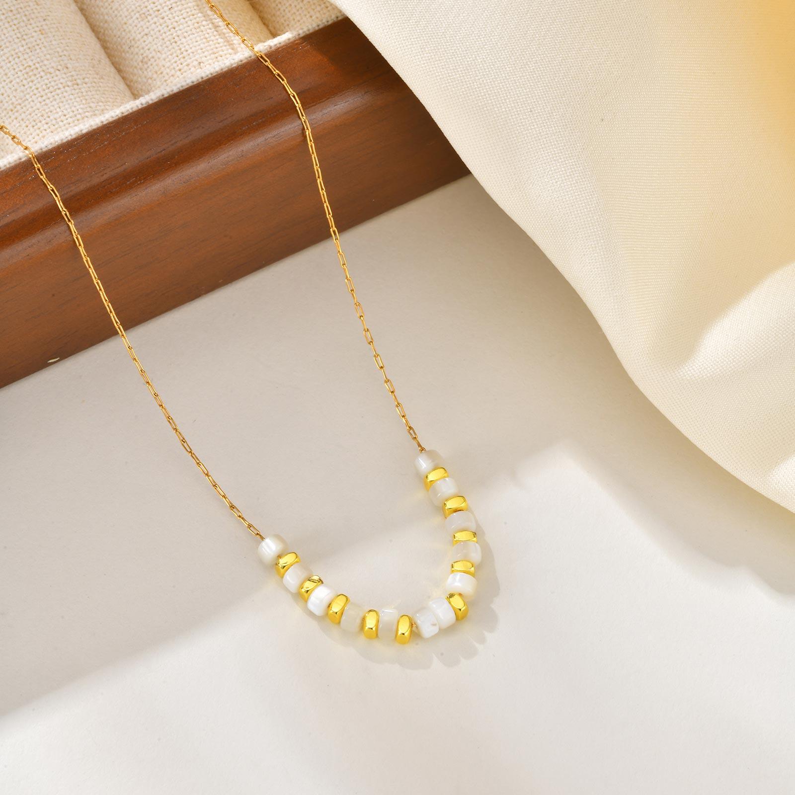 

Little Luxury Small Square Pendant Necklace for Women, Shell Rice Bead Stainless Steel Chain Necklace,Dainty Simple Jewelry Gift