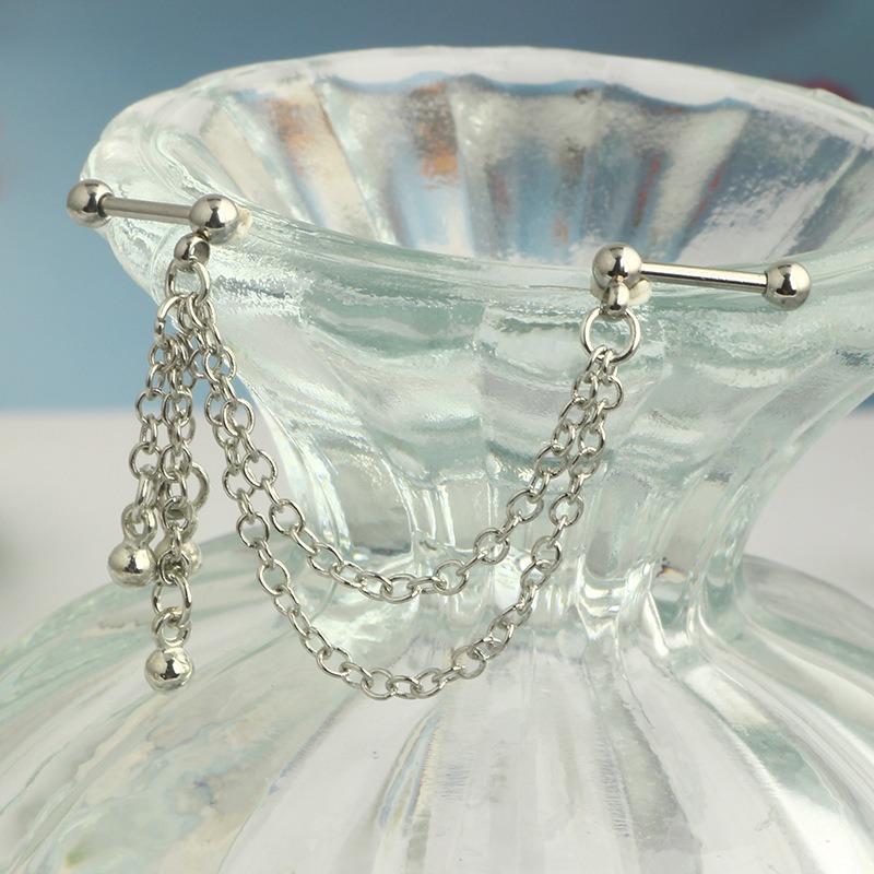 Screw Ball Fashion Piercing Earrings Stainless Steel L Chain Zircon Moon Heart-shaped Earbone Stud