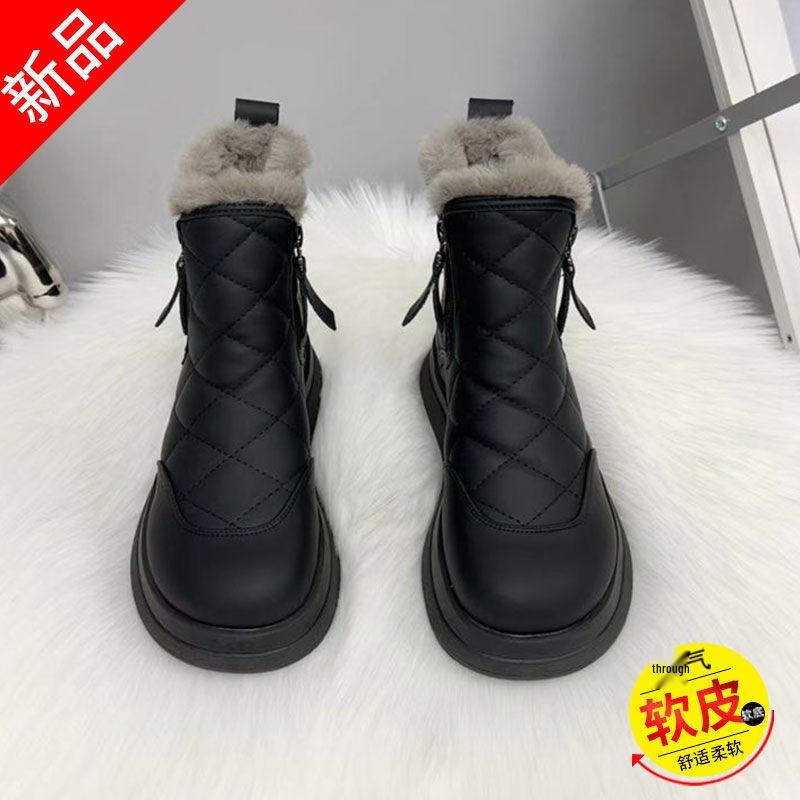 Cizme de zăpadă de iarnă pentru femei, căptușite cu lână: Ghete calde, antiderapante, versatile, plate până la gleznă.