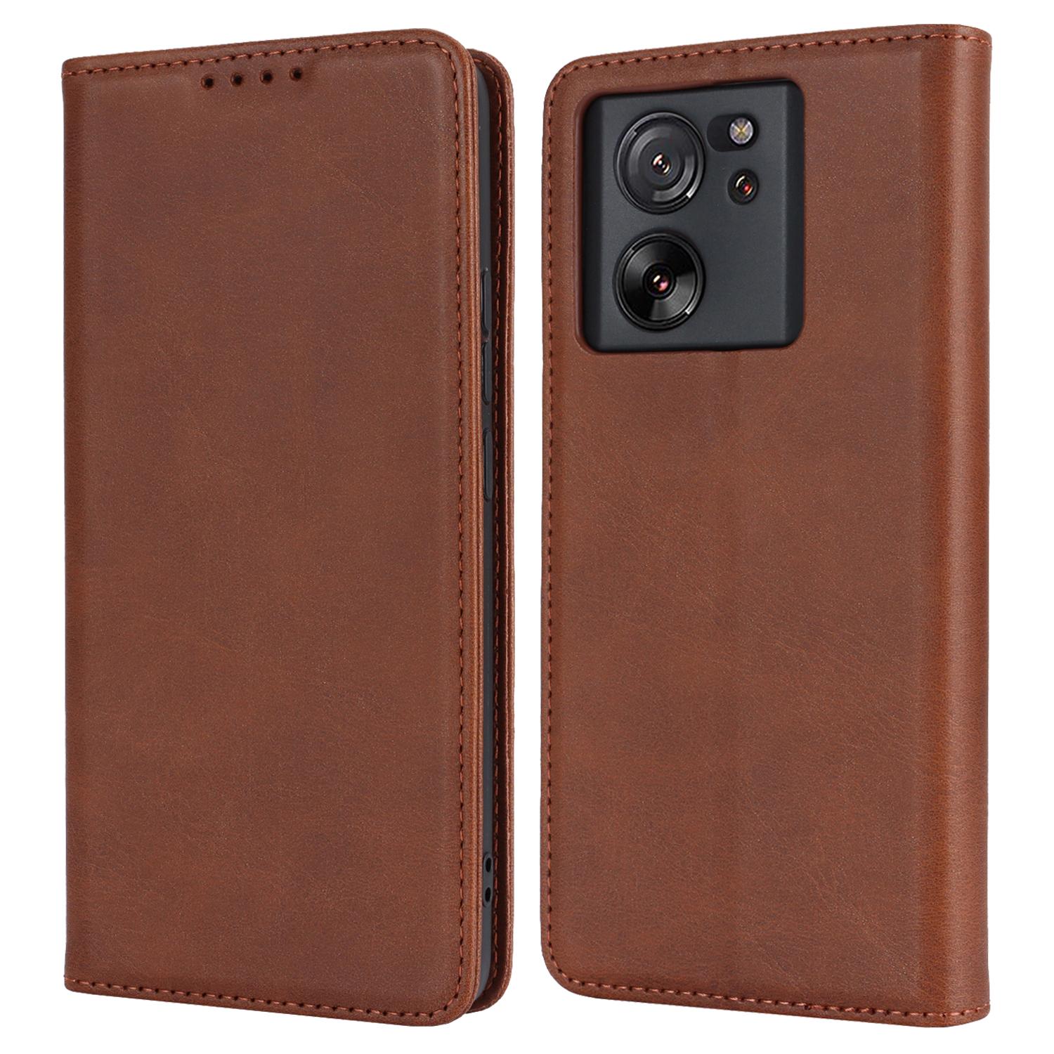 

For Xiaomi 13T/13T Pro/Redmi K60 Ultra Case Strong Magnetic Leather Cover Dark Brown