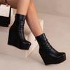 Fashion Wedges Ankle Boots Women Winter Autumn Shoes Fashion Faxu Leather Platform Women's Short Boots Sexy High Heels Black Shoes Femal
