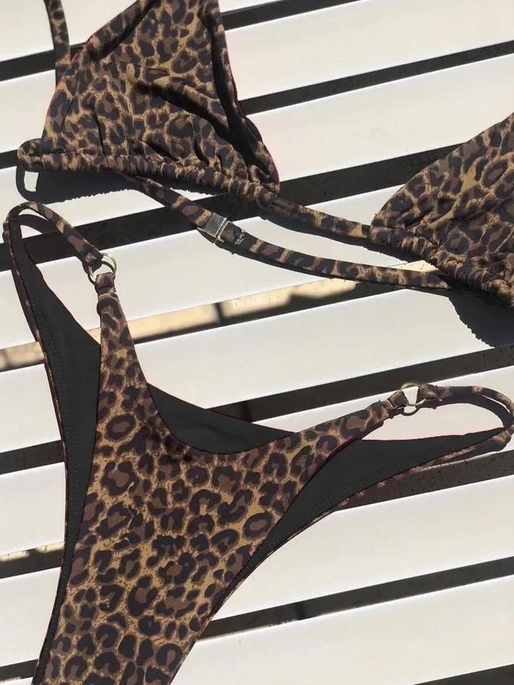 Wysoko Wycięte Mikro Bikini Damskie Leopardowe Bandage Push Up Strój Kąpielowy Seksowny Strój Kąpielowy Z Usztywnianą Miseczką Stringi Kostium Kąpielowy Biquini Trajes De Baño 2024
