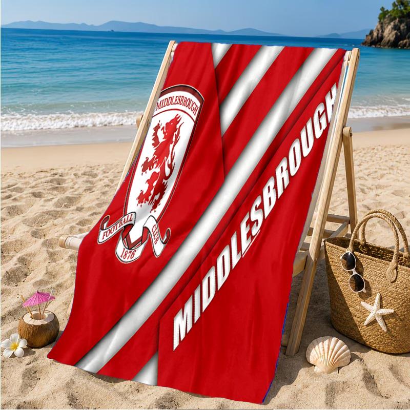 Asciugamano da Spiaggia con Stemma del Middlesbrough Football Club, Asciugamano da Spiaggia in Microfibra, Leggero e Asciugatura Rapida, per Viaggi Estivi, Piscina, Regalo di Compleanno per Fan