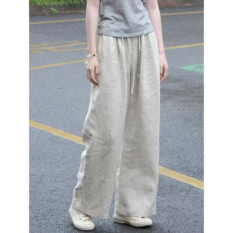 

cotton and linen pants women s casual pants spring thin small linen pants loose wide-leg pants lazy walking pants Xxxl【 73-77.5kg 】 бежевий
