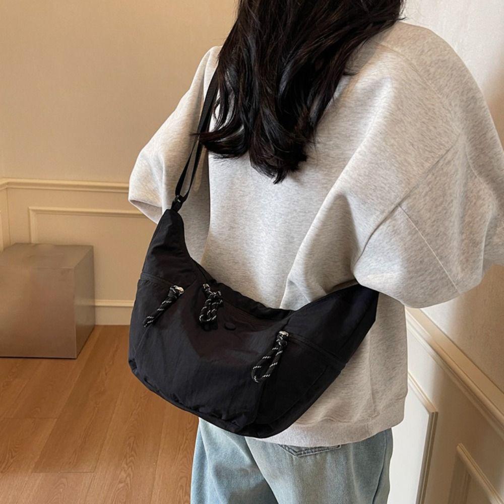 Large Capacity Nylon Dumpling Bag Solid Color Underarm Bag Portable Sports Shoulder Bag  Girls