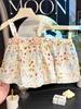 2026 New Korean Style Floral Princess Spaghetti Strap Two-Piece Summer Set for Girls