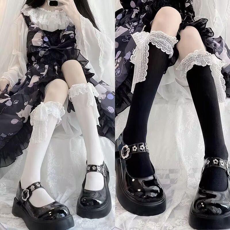 Damen Sommer Frühling Baumwolle Japanisch Jk Lange Socke Spitze Lolita Strumpf Schleife Lolita Socken Swet Stil Harajuku Mode Mädchen Geschenk